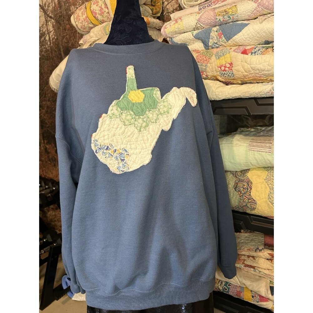 West Virginia State Outline Vintage Quilt Sweatshirt WV State Homemade